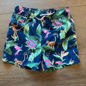 Janie and Jack 4T Swim Trunks Navy Tropical Jungle
